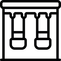 Simple black and white vector icon of an empty swingset, perfect for representing playgrounds and outdoor recreation