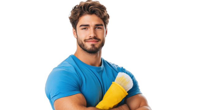 Dicut image of man worker standing with confident on a isolated transparent background.