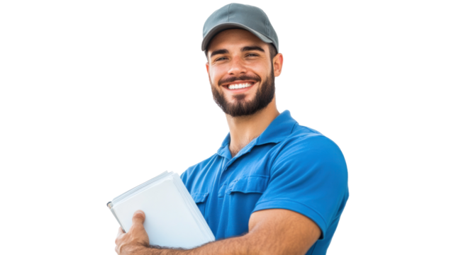 Dicut image of man worker standing with confident on a isolated transparent background.