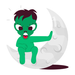 Alien moon sticker designed in flat style 

