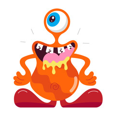 Creepy monster with drooling mouth, flat sticker  

