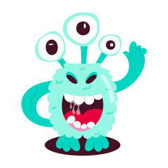 Monster laugh sticker designed in flat style 
