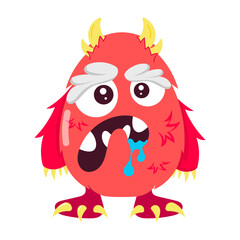 Drooling monster with ugly expressions, flat sticker 
