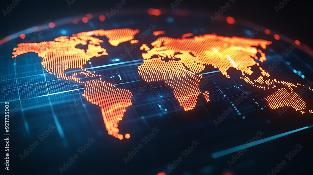 Aufkleber illuminated world map: a stunning visualization of global connectivity and data flow