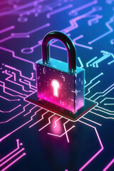 Fototapeta premium Secure File Transfer Watercolor illustration of a secure file transfer interface with a digital padlock