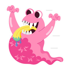 A flat style sticker of monster character with weird expressions 