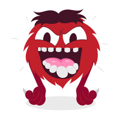 Comic style monster mascot with creepy laugh 