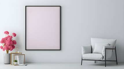 Frame on the wall of the interior room, 3D render