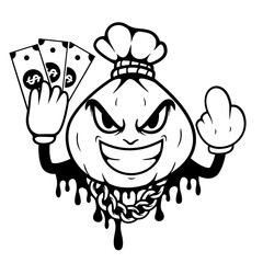 Money Bag | Dollar Money | Gangster | Dripping Bag | Dollar Bill | Middle Finger | Mafia Bag | Cartoon Moneybag | Original Illustration | Vector and Clipart | Cutfile and Stencil