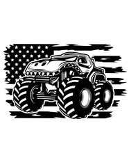 US Monster Truck   Monster Truck   Big Ride   Extreme Ride   Mud Ride   Monster Competition   Off-road Vehicle   US 4x4 Monster Truck   Original Illustration   Vector and Clipart   Cutfile and Stencil © MEM