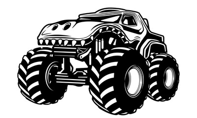 Monster Truck Shark   4x4 Monster Shark   Off-Road Vehicle   Extreme Ride   Mud Ride   Monster Competition   Big Ride   Monster Truck   Original Illustration   Vector and Clipart   Cutfile and Stencil © MEM