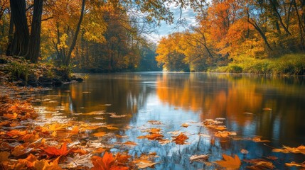 Fototapeta premium Autumn Reflections in a Tranquil River