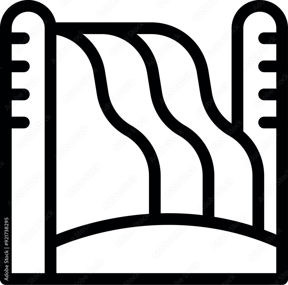 Poster simple vector of a river flowing down a mountain with two pillars on each side