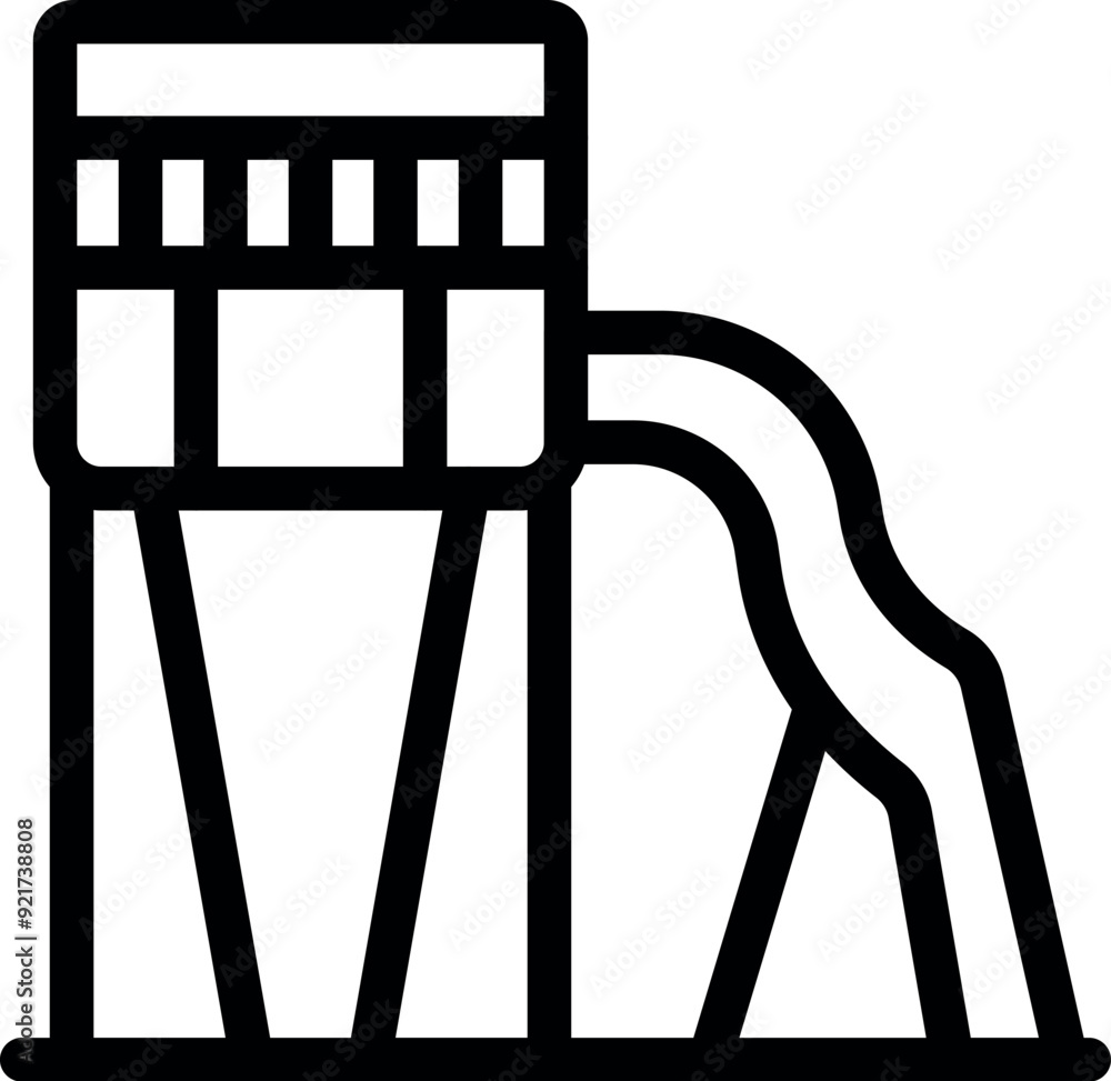 Poster simple black and white icon of a playground slide with a platform at the top