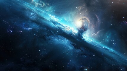 Fototapeta premium Cosmic Nebula with Bright Blue Light and Stars