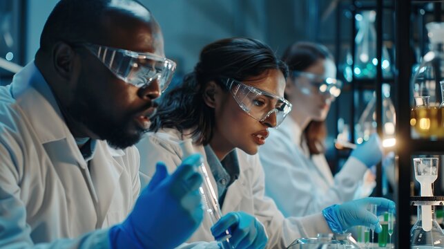 Diverse Team of Scientists Working in the Lab. copy space for text.