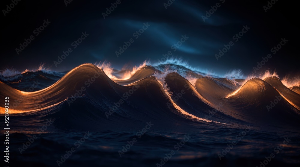 Poster dark canvas comes alive with shimmering particles and undulating waves of light