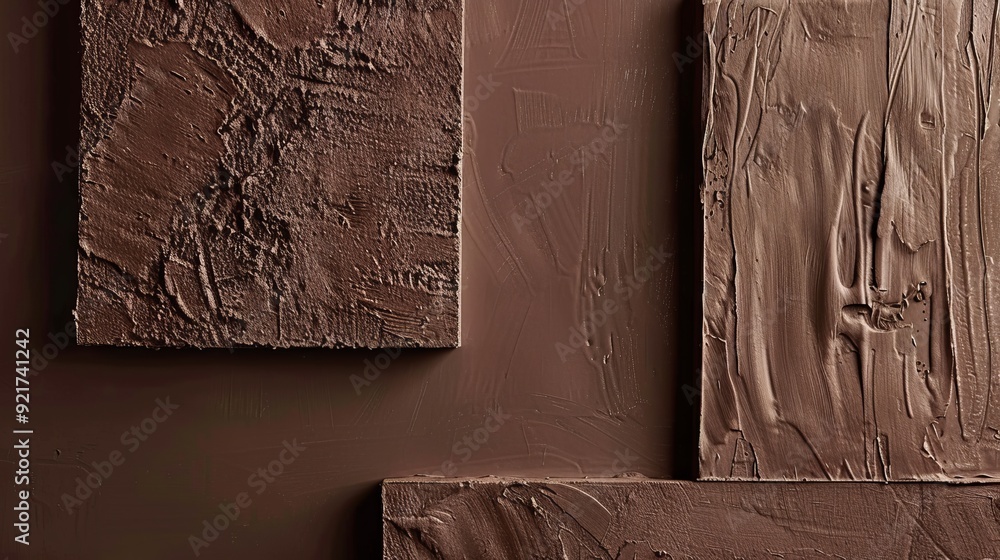 Poster textured brown surfaces create a rich, warm atmosphere, evoking a sense of depth and creativity. the
