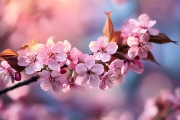 Obraz premium Beautiful spring flowering tree - Sakura Cherry. Natural colorful background in spring time.