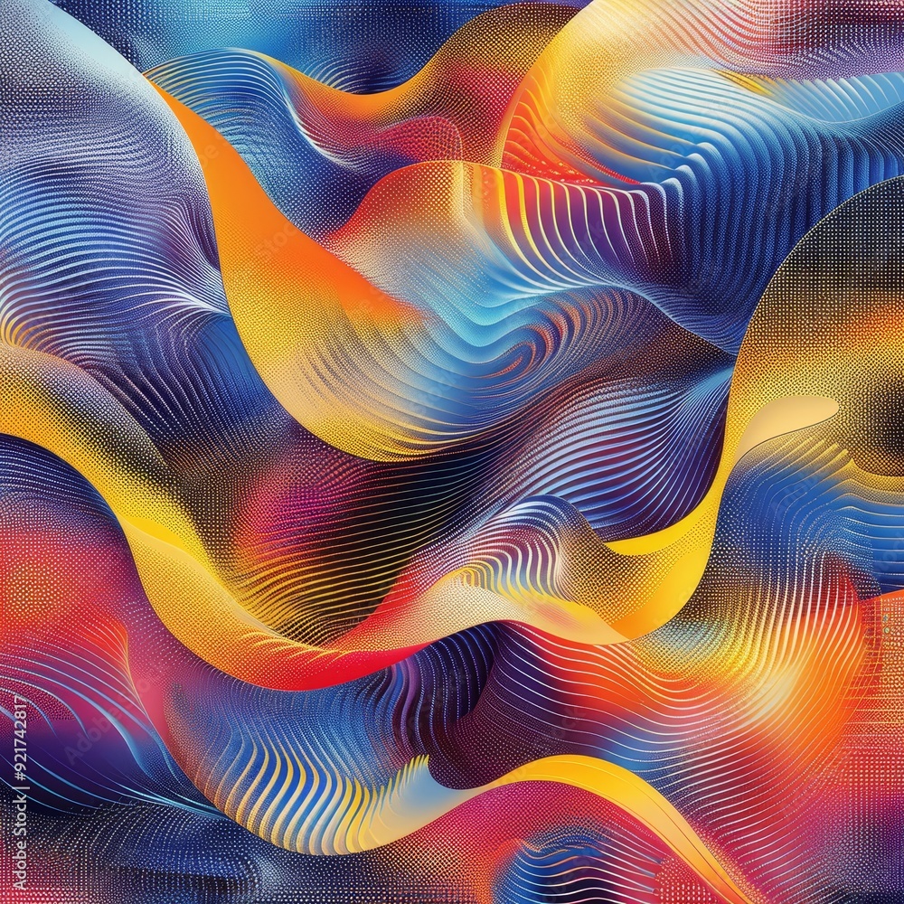 Poster abstract digital art with vibrant colors and flowing lines, creating a dynamic and energetic composi