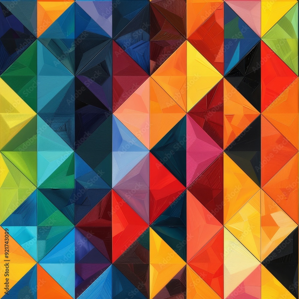 Poster abstract geometric pattern with vibrant colors and a triangular design.