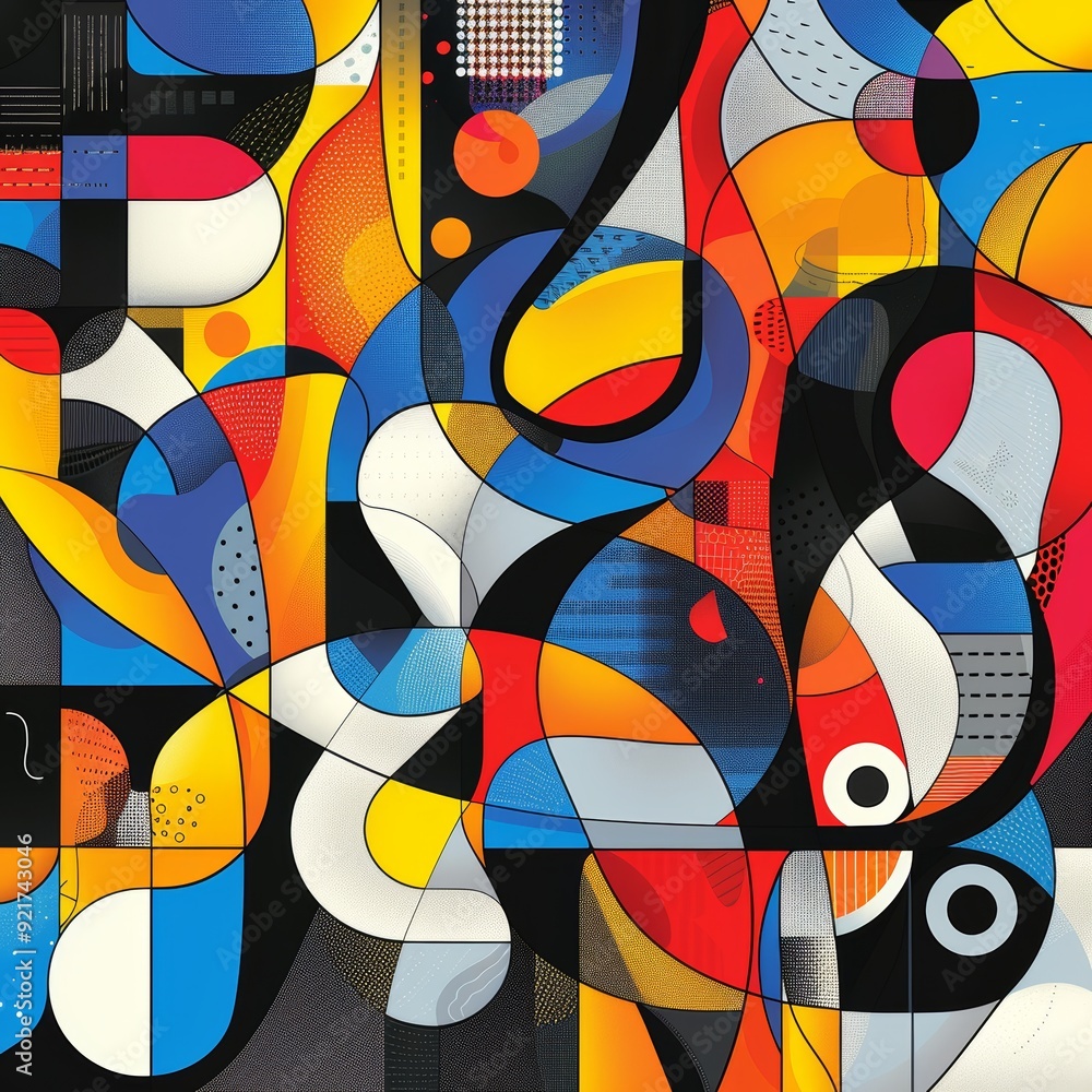 Poster abstract geometric pattern with vibrant colors and bold shapes. a digital art design for background 