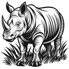 Rhino is standing in the grass, rhino silhouette vector illustration