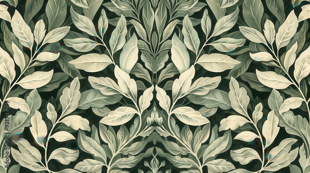Poster a classic leaf pattern showcasing a variety of leaf shapes arranged in a symmetrical and repeating d