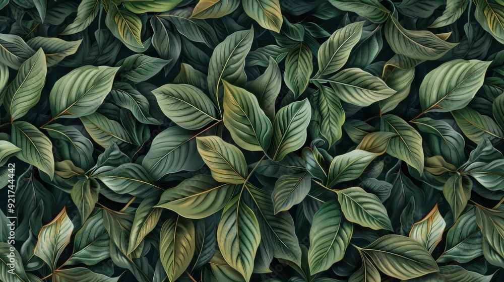 Poster a classic leaf pattern showcasing overlapping and intertwining leaf shapes.