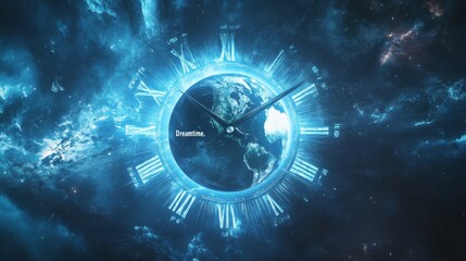 Obraz premium Airplane Trail Clock Face with Earth and Airbus, Time Travel Concept. Generative AI