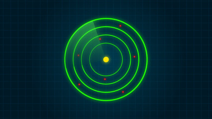 Interface for target scanning and search. Green radar HUD display of the future. High-tech concept for radar screens