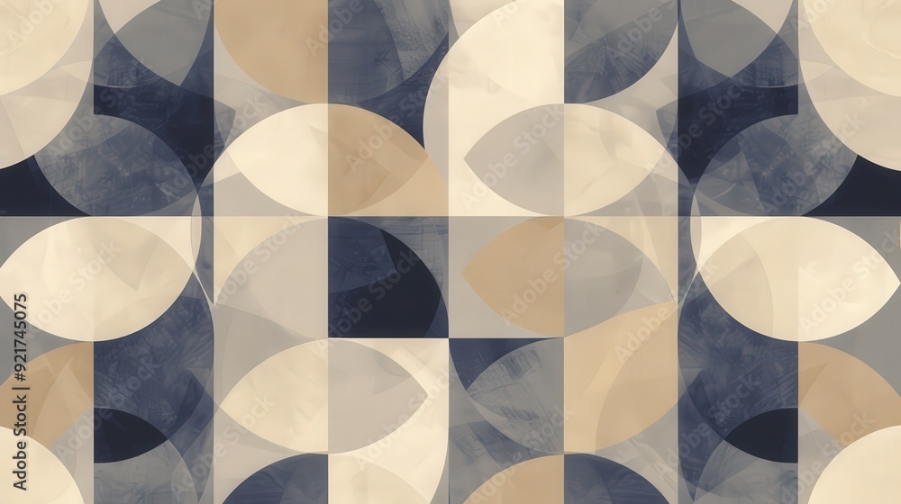 Aufkleber a contemporary business pattern with a series of interlocking circles and squares.
