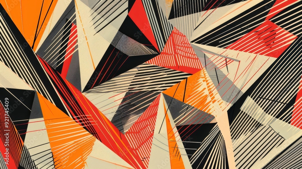 Poster a contemporary line pattern with a series of angular, intersecting lines creating a complex geometri