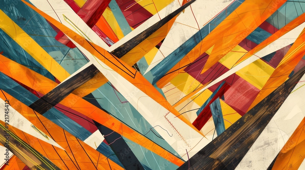 Poster a contemporary line pattern with a series of angular, intersecting lines creating a complex geometri