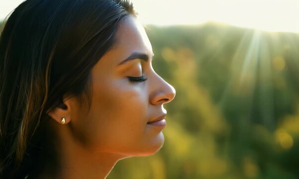 Close-Up of Brazilian Woman Meditating in Nature's Serenity