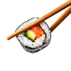sushi roll with chopsticks isolated on a transparent background