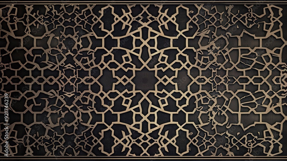 Poster a detailed arabic pattern showcasing a mosaic of interlocking hexagons and octagons.