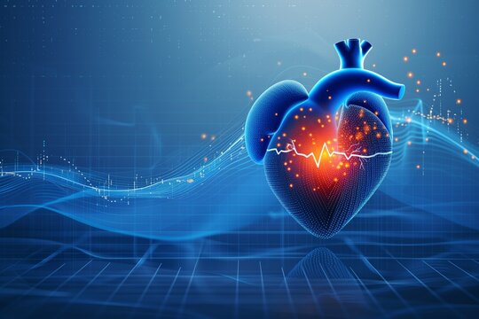 Virtual heart model with cardiograph line medical banner - Powered by Adobe