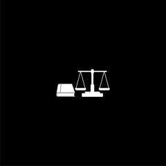 Justice scales and book icon isolated on dark background