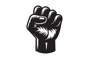 illustration of the iconic protester raised fist isolated on white background - graphic style silhouette