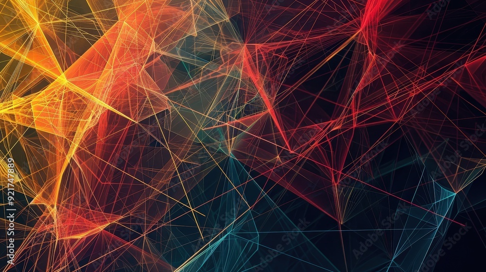 Poster a geometric line pattern with a network of interconnected, angular lines.