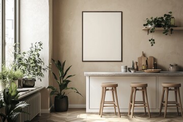 Minimalist Kitchen interior with Poster Mockup created with Generative AI