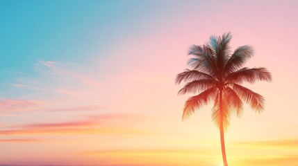 Serene Tropical Palm Tree Silhouette at Vibrant Sunset for Relaxing Summer Vacation Vibes