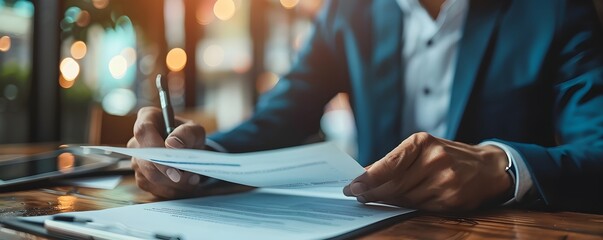 Business Owner Reviewing Insurance Documents on Digital Tablet
