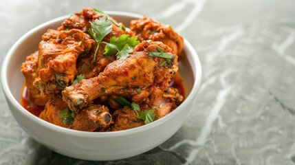 Fototapeta premium Close-up of Spiced Chicken Drumsticks in a White Bowl