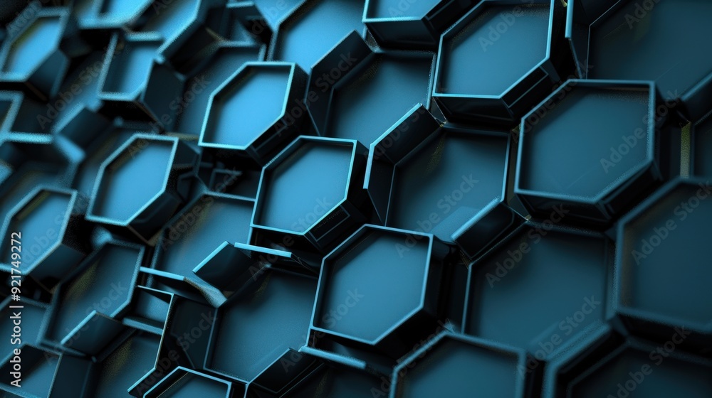 Poster a modern business pattern with a series of interconnected hexagons and rectangles.