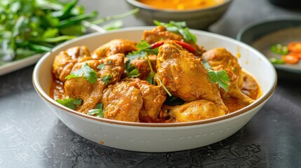 Fototapeta premium Close-up of Chicken Curry in a White Bowl