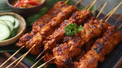 Grilled Chicken Skewers with a Side of Cucumber and Chili Sauce