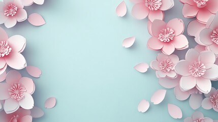 Fototapeta premium floral background decorated blooming cherry flowers themed paper cut background illustration.