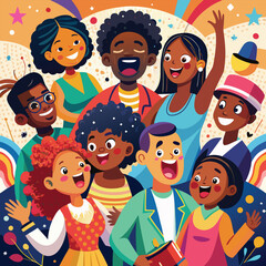 Black people illustration, Black community, African people gathered  vector